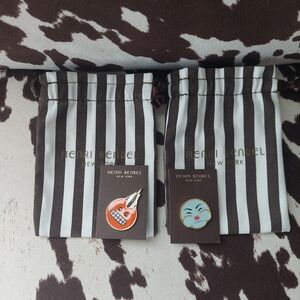 NWT Henri Bendel Blow Up Pin & Orange Mohawk Pin with Branded Jewelry Bags